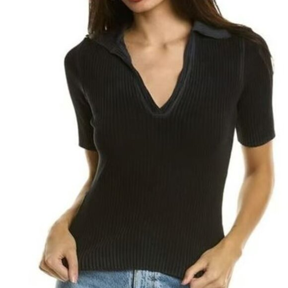 NWT Cotton Citizen Ribbed Ibiza Polo Short Sleeve Tee Vintage Women's Fall - Picture 1 of 8